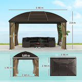 Aluminium Hardtop Gazebo 398cm Width x 298cm Depth With Curtains - Velmora
