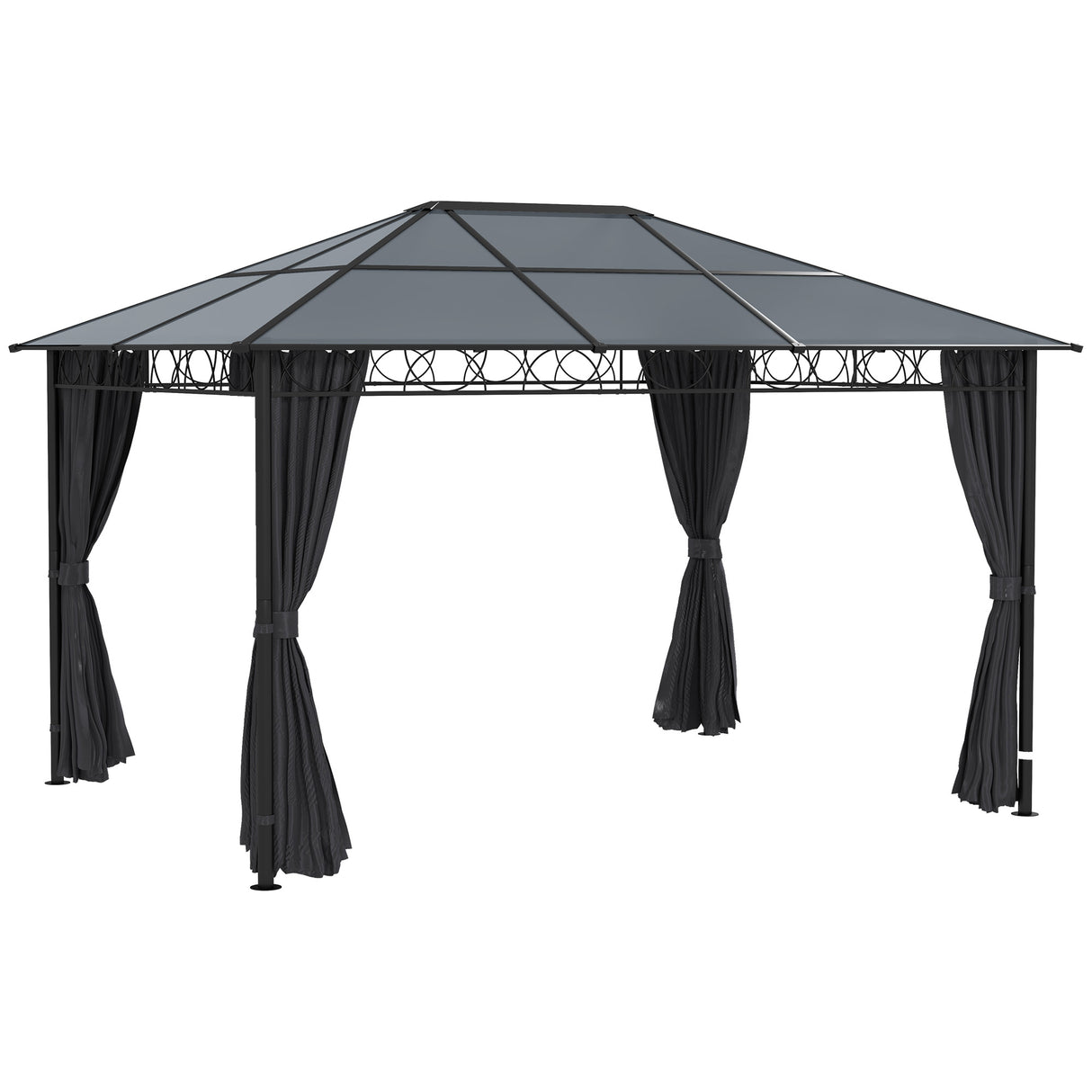 Aluminium Hardtop Gazebo 398cm Width x 300cm Depth With Curtains - Velmora