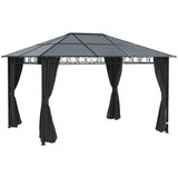 Aluminium Hardtop Gazebo 398cm Width x 300cm Depth With Curtains - Velmora