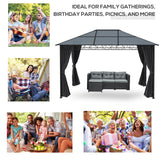 Aluminium Hardtop Gazebo 398cm Width x 300cm Depth With Curtains - Velmora