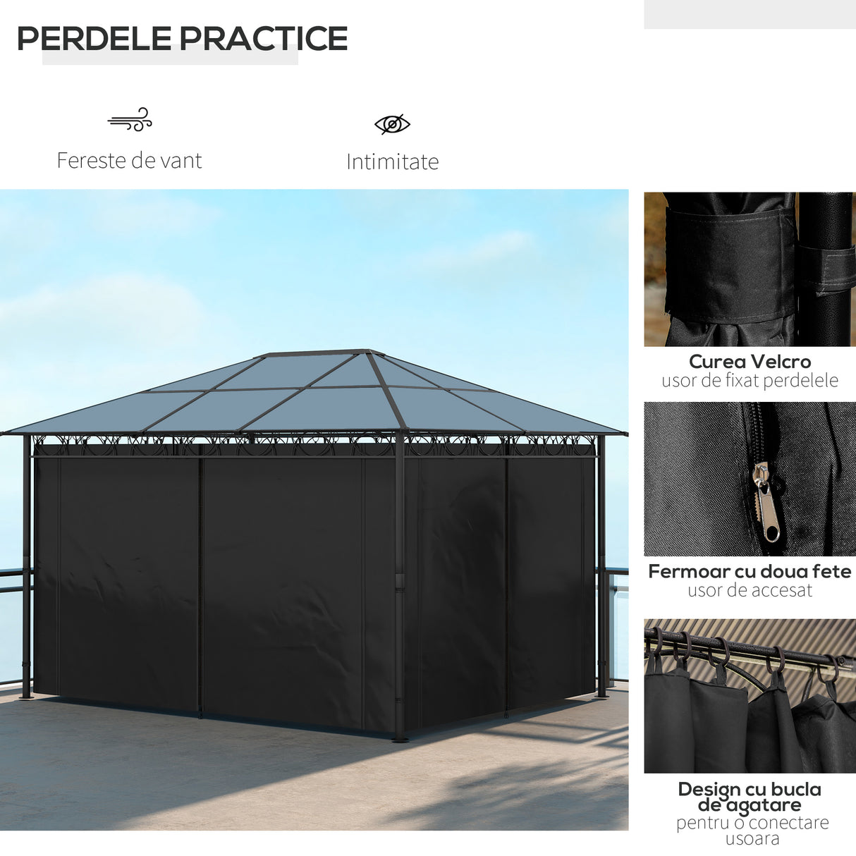 Aluminium Hardtop Gazebo 398cm Width x 300cm Depth With Curtains - Velmora