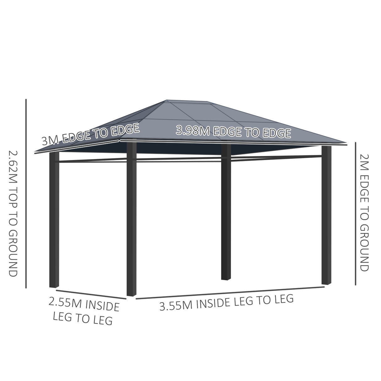 Aluminium Hardtop Gazebo 398cm Width x 300cm Depth With Curtains - Velmora