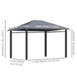 Aluminium Hardtop Gazebo 398cm Width x 300cm Depth With Curtains - Velmora