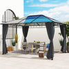 Aluminium Hardtop Gazebo 398cm Width x 300cm Depth With Curtains - Velmora