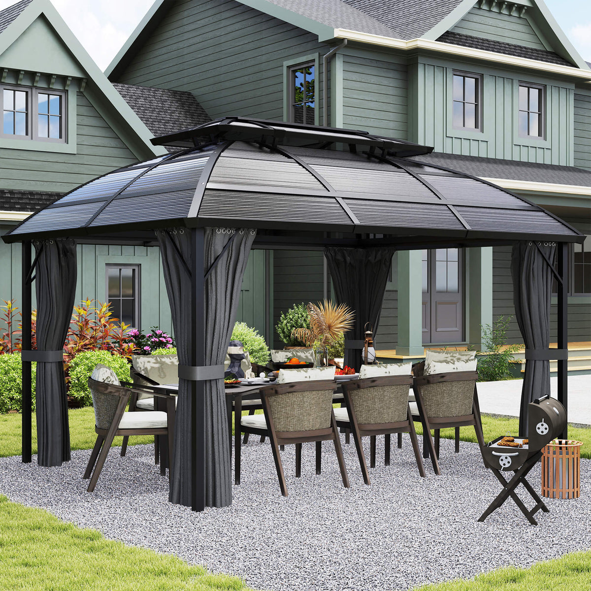Aluminium Hardtop Gazebo with Curtains & Gutter System 3.6x3m | Cozy ...