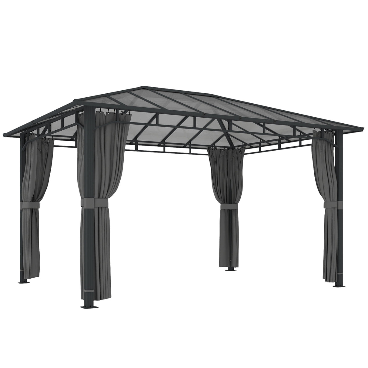 Aluminium Hardtop Gazebo 402cm Width x 302cm Depth With Curtains - Velmora