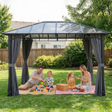 Aluminium Hardtop Gazebo 402cm Width x 302cm Depth With Curtains - Velmora