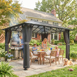 Aluminium Hardtop Gazebo 402cm Width x 302cm Depth With Curtains - Velmora