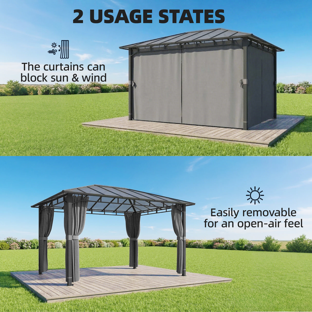 Aluminium Hardtop Gazebo 402cm Width x 302cm Depth With Curtains - Velmora
