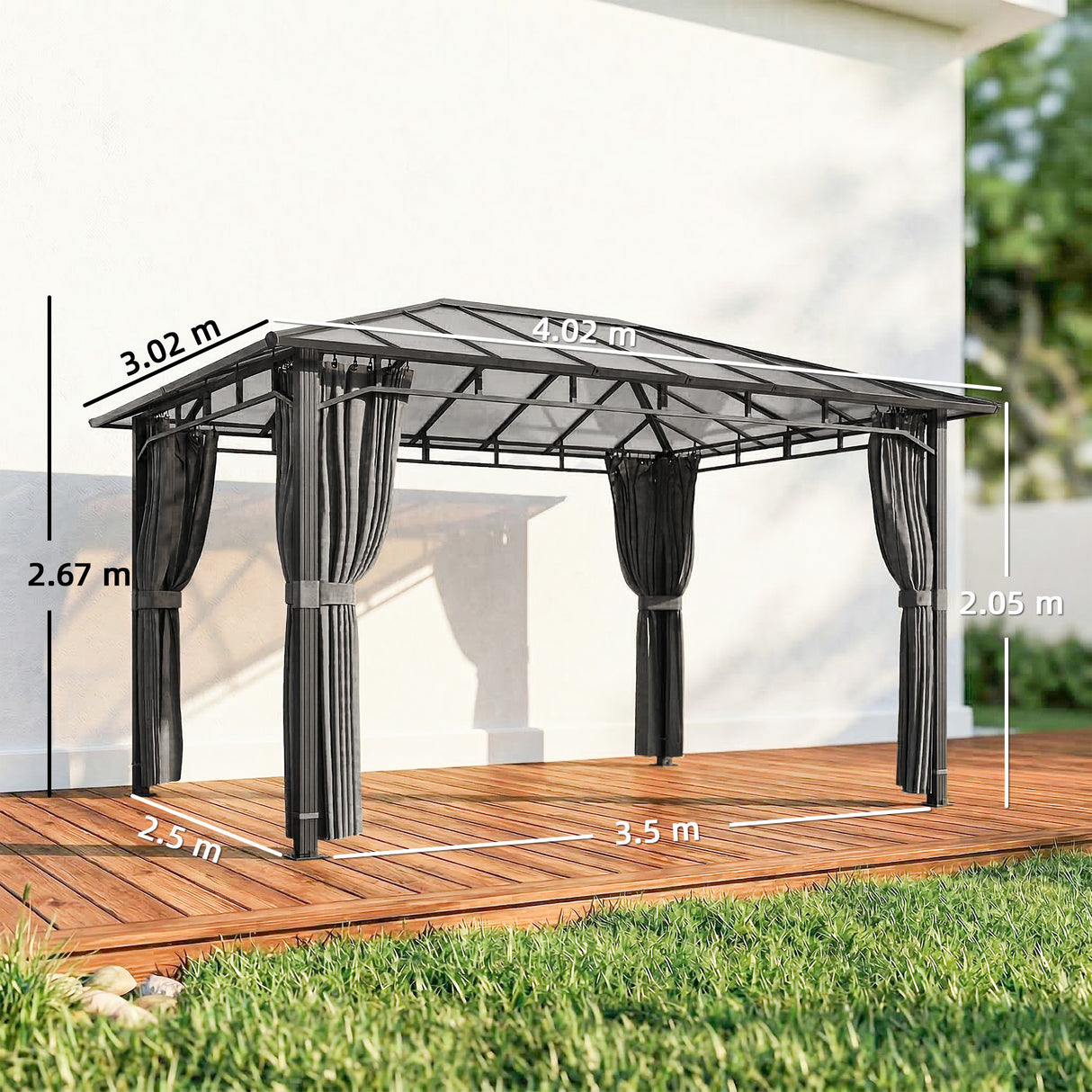 Aluminium Hardtop Gazebo 402cm Width x 302cm Depth With Curtains - Velmora