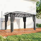 Aluminium Hardtop Gazebo 402cm Width x 302cm Depth With Curtains - Velmora