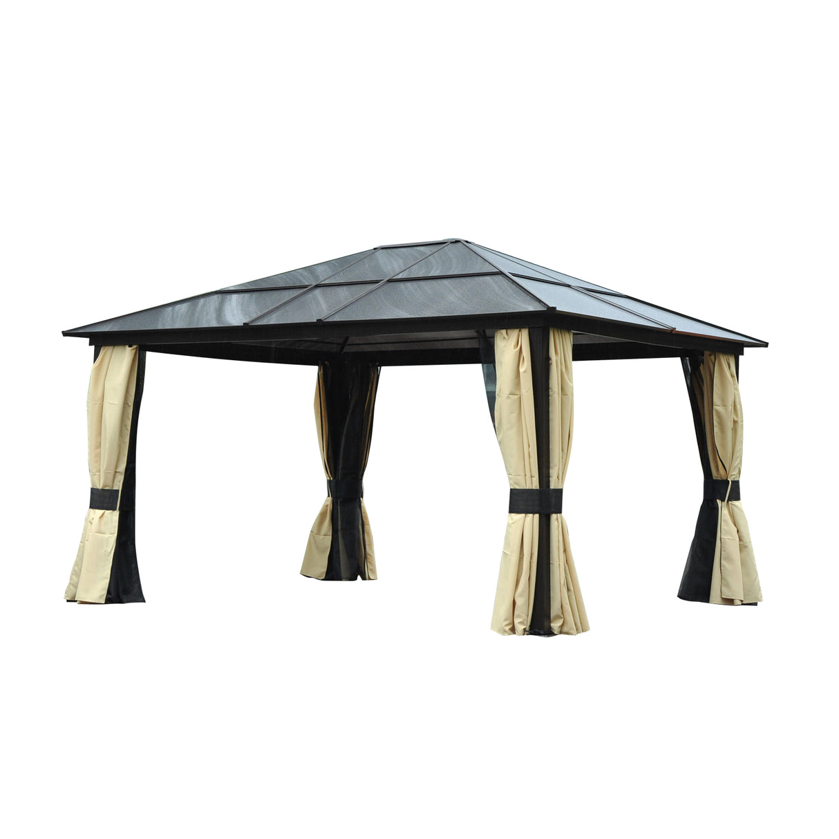 Aluminium Hardtop Gazebo 420cm Width x 360cm Depth With Curtains - Velmora