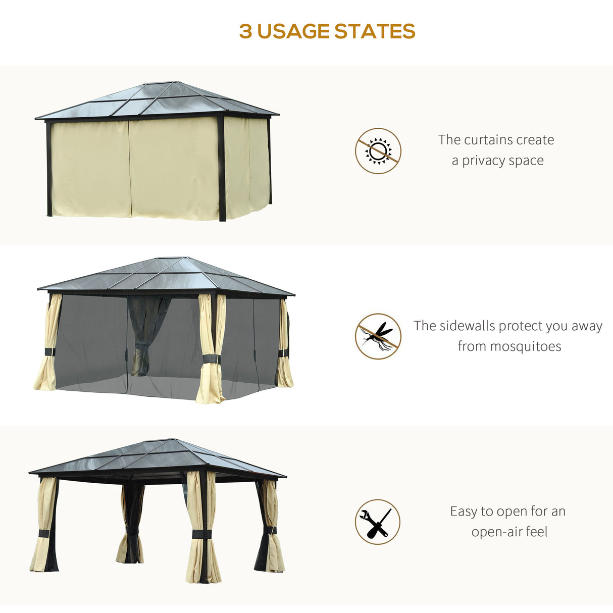 Aluminium Hardtop Gazebo 420cm Width x 360cm Depth With Curtains - Velmora