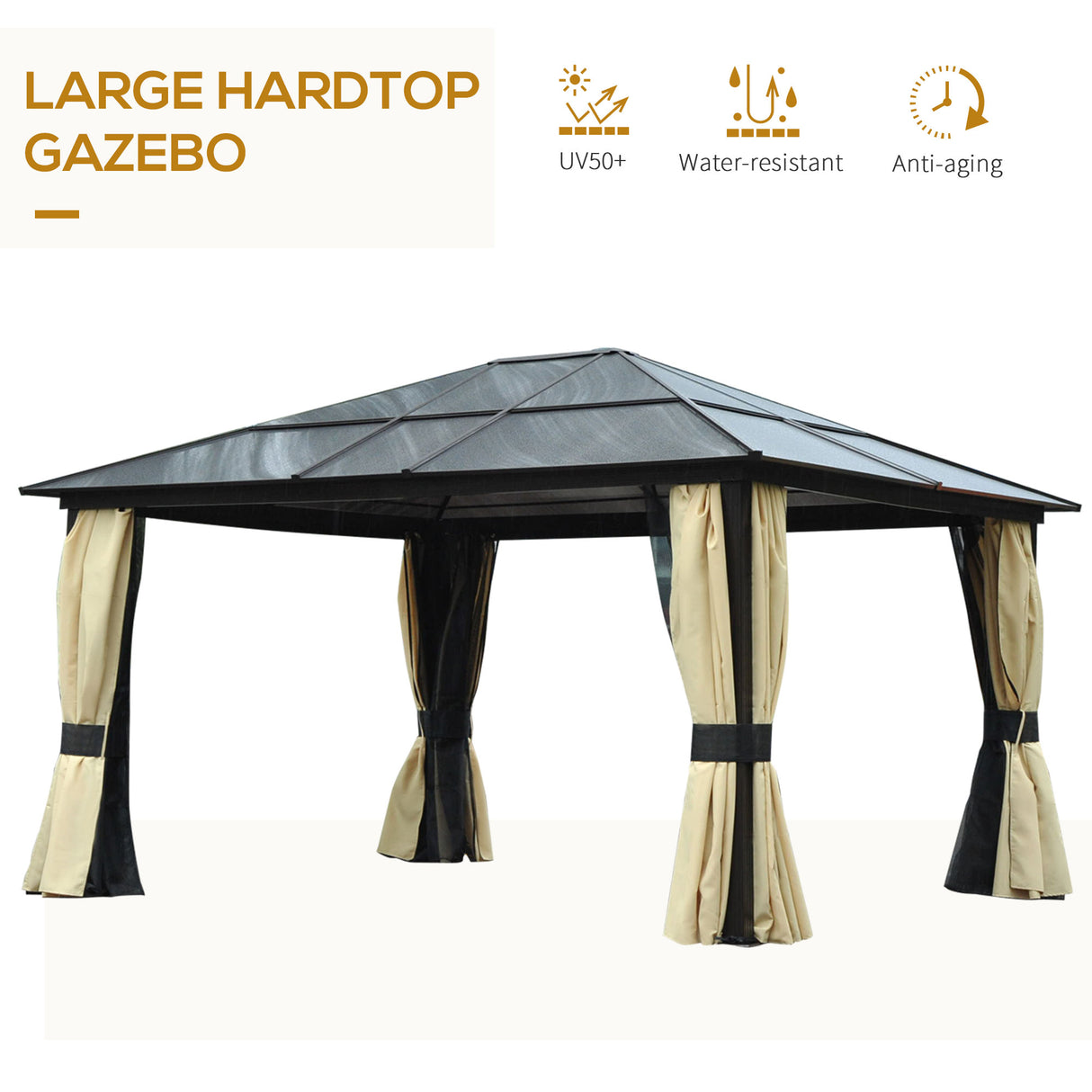 Aluminium Hardtop Gazebo 420cm Width x 360cm Depth With Curtains - Velmora