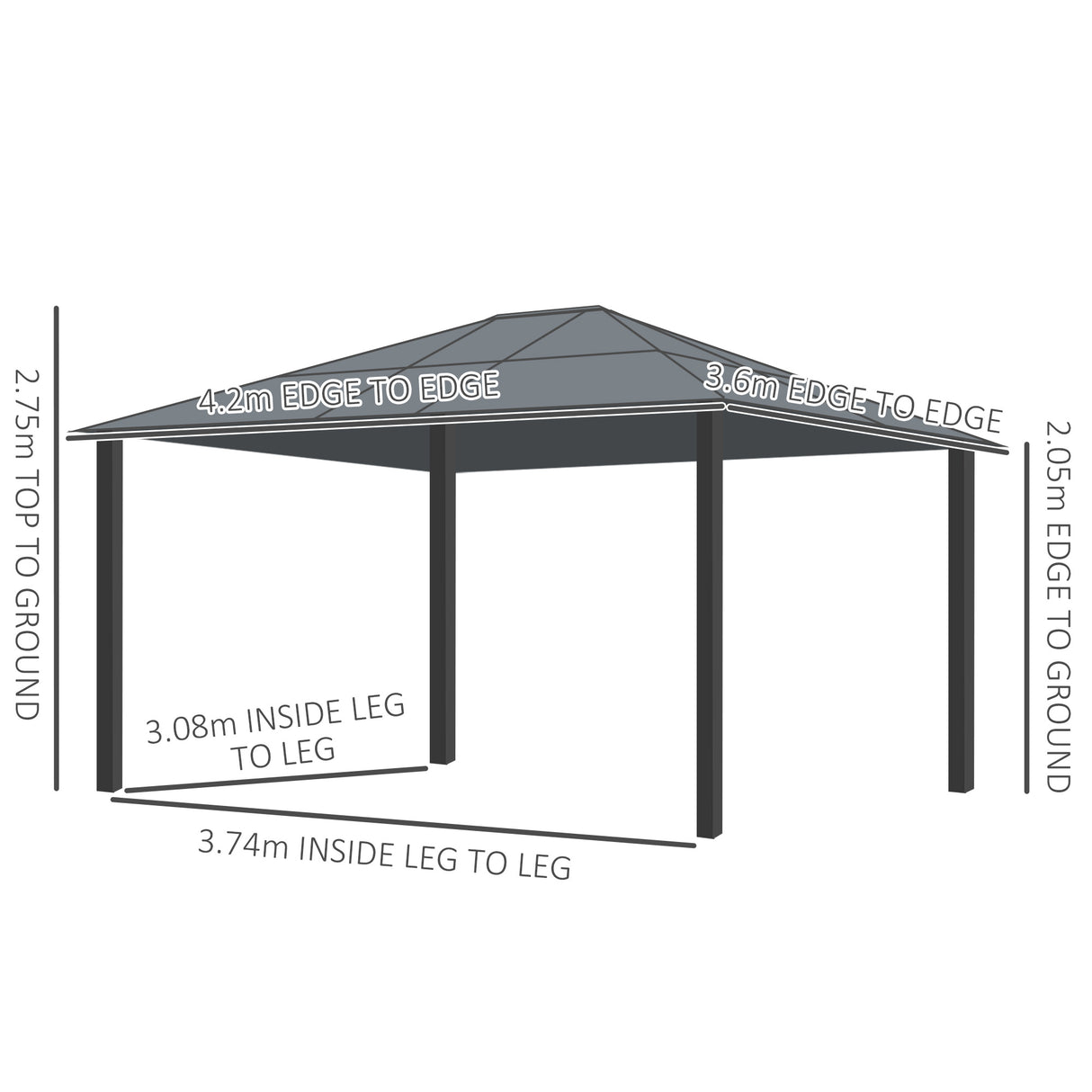Aluminium Hardtop Gazebo 420cm Width x 360cm Depth With Curtains - Velmora