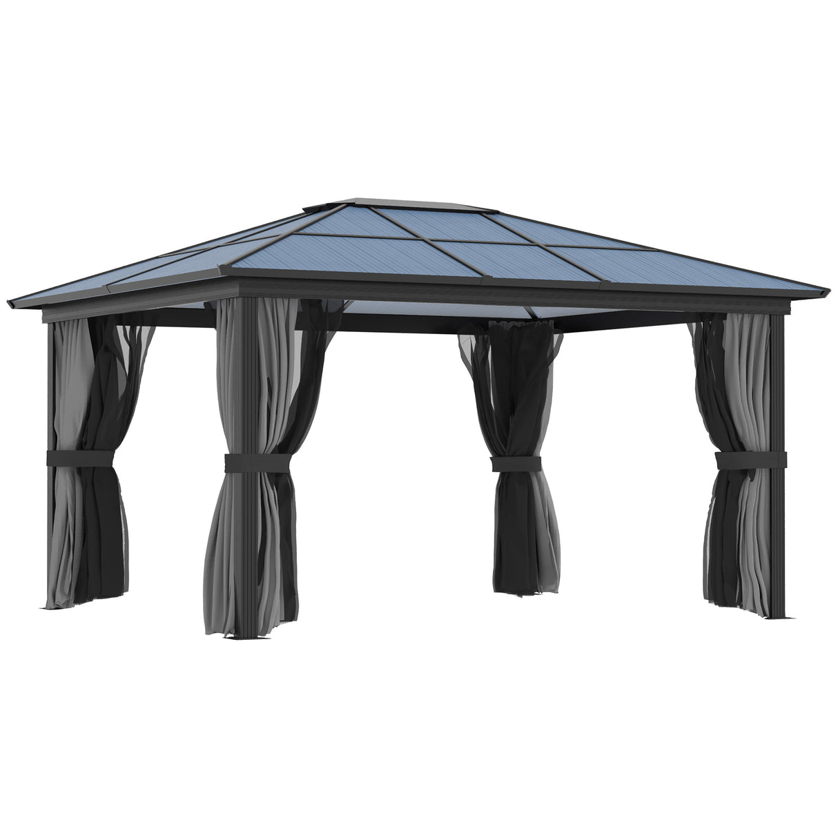 Aluminium Hardtop Gazebo 420cm Width x 360cm Depth With Netting And Curtains - Velmora
