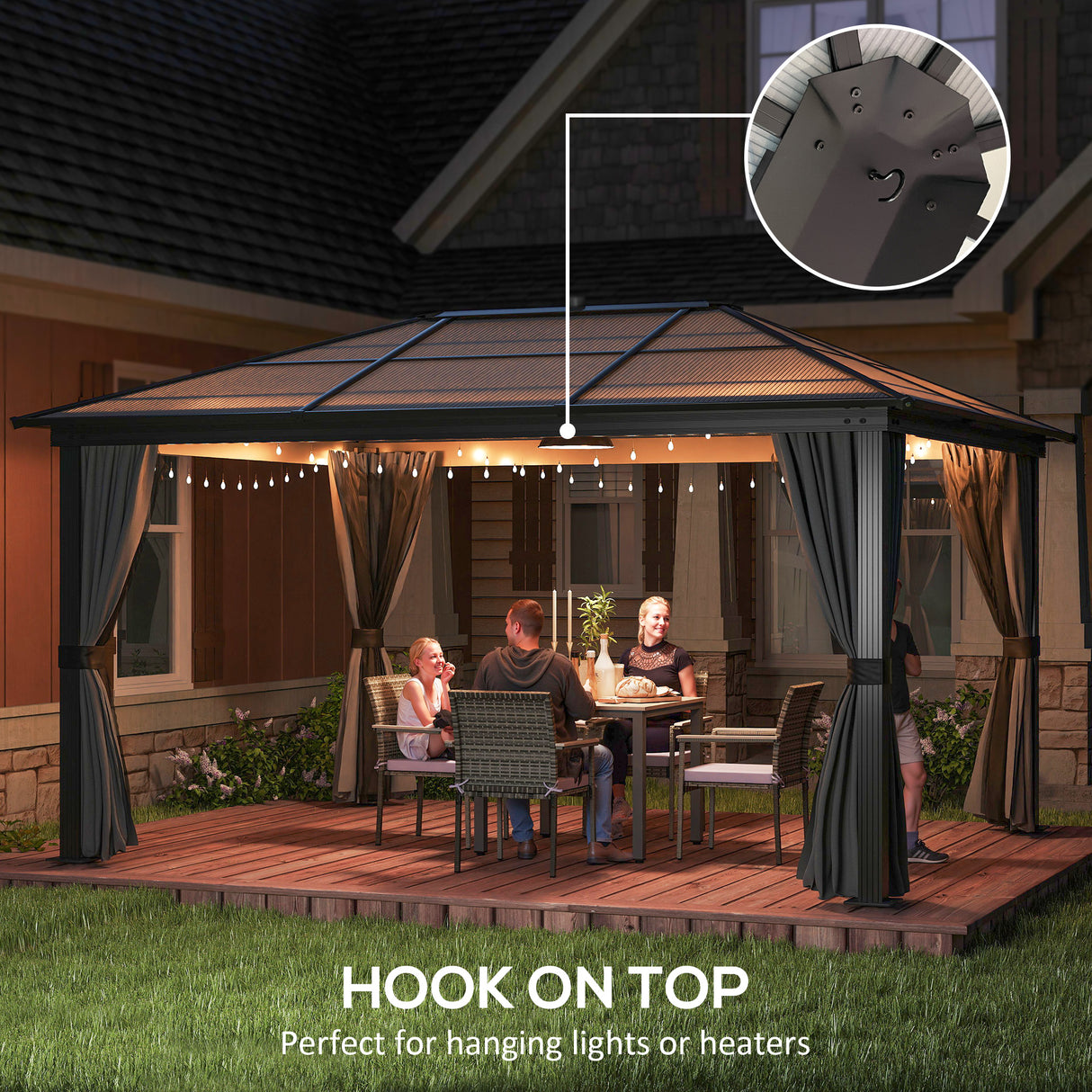 Aluminium Hardtop Gazebo 420cm Width x 360cm Depth With Netting And Curtains - Velmora