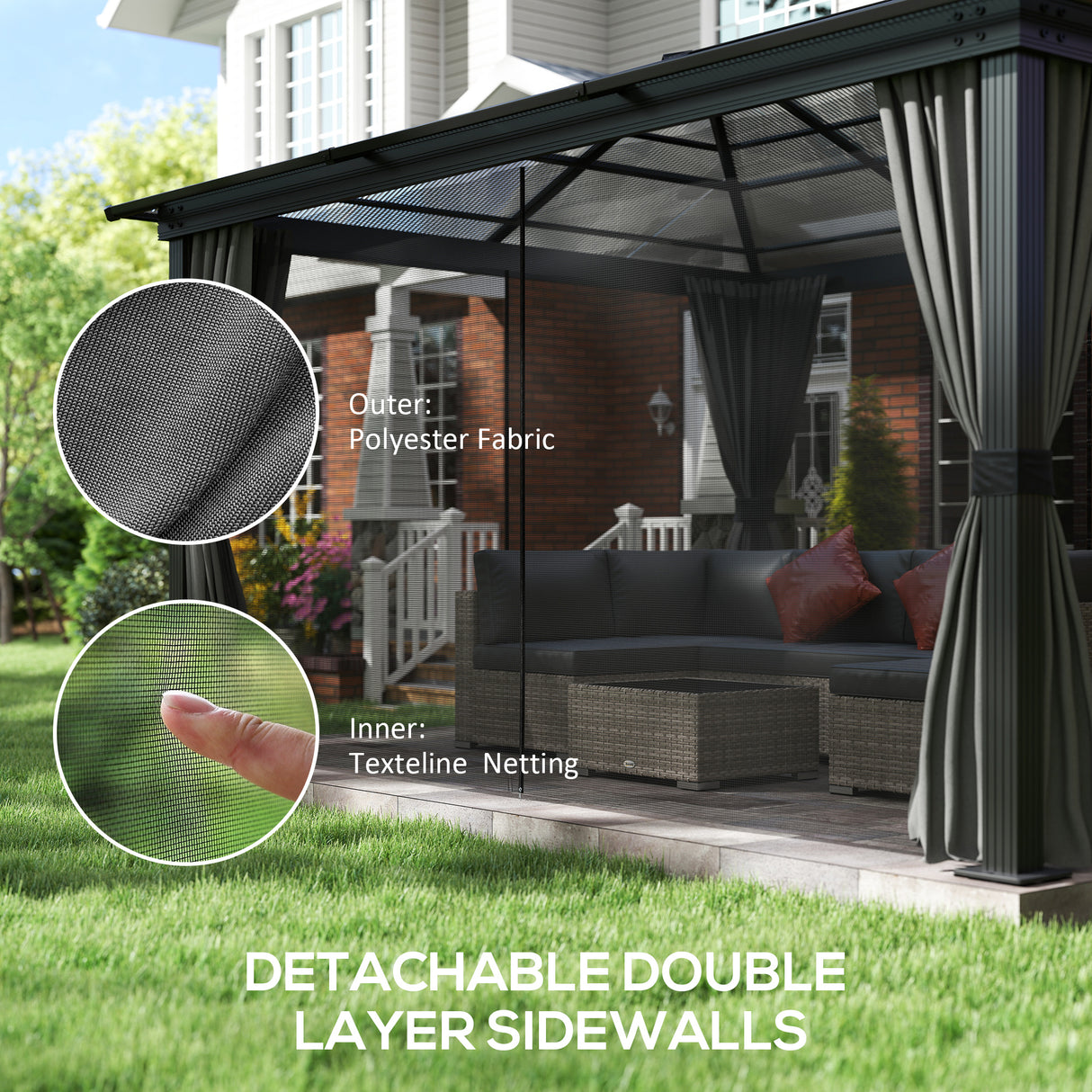 Aluminium Hardtop Gazebo 420cm Width x 360cm Depth With Netting And Curtains - Velmora