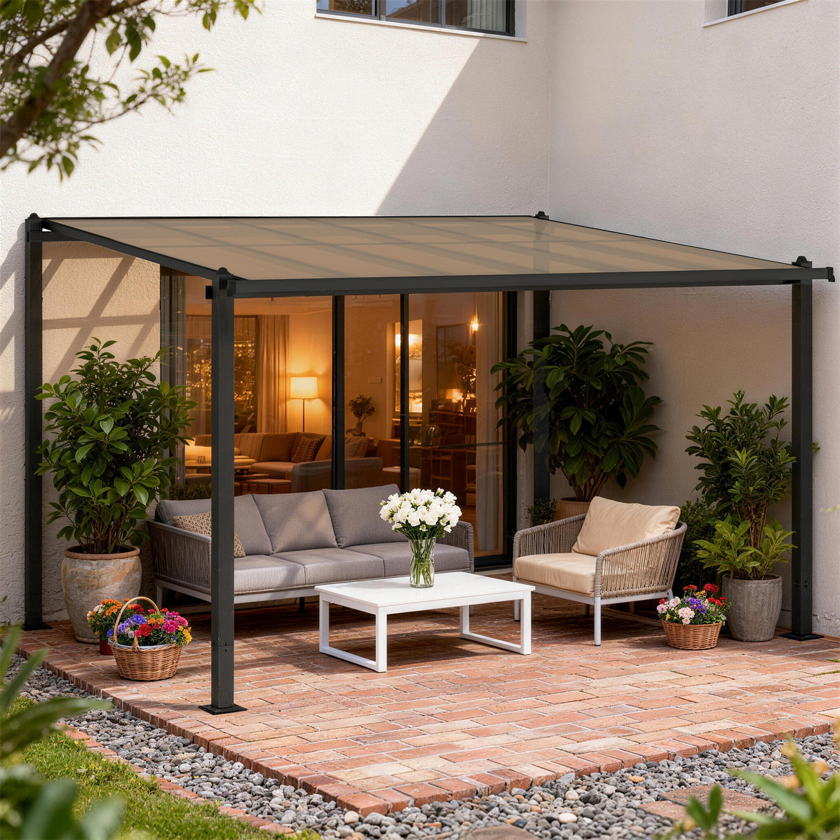 Aluminium Hardtop Gazebo Pergola 357cm Width x 296cm Depth - Velmora