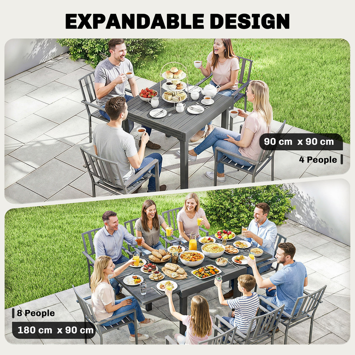 Aluminium Outdoor Garden Extending Dining Table for 4 to 8 People - Velmora