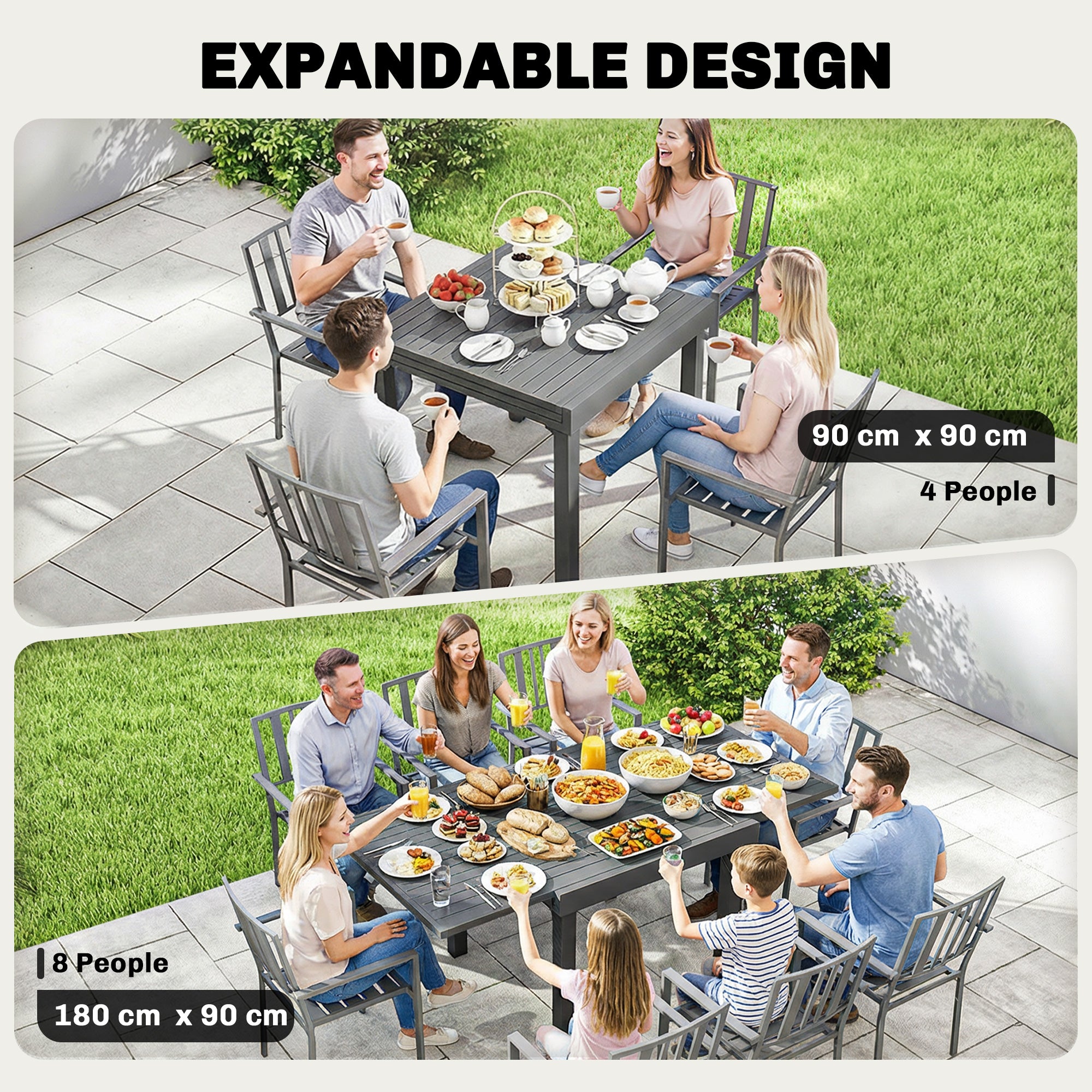 Aluminium Outdoor Garden Extending Dining Table for 4 to 8 People - Velmora