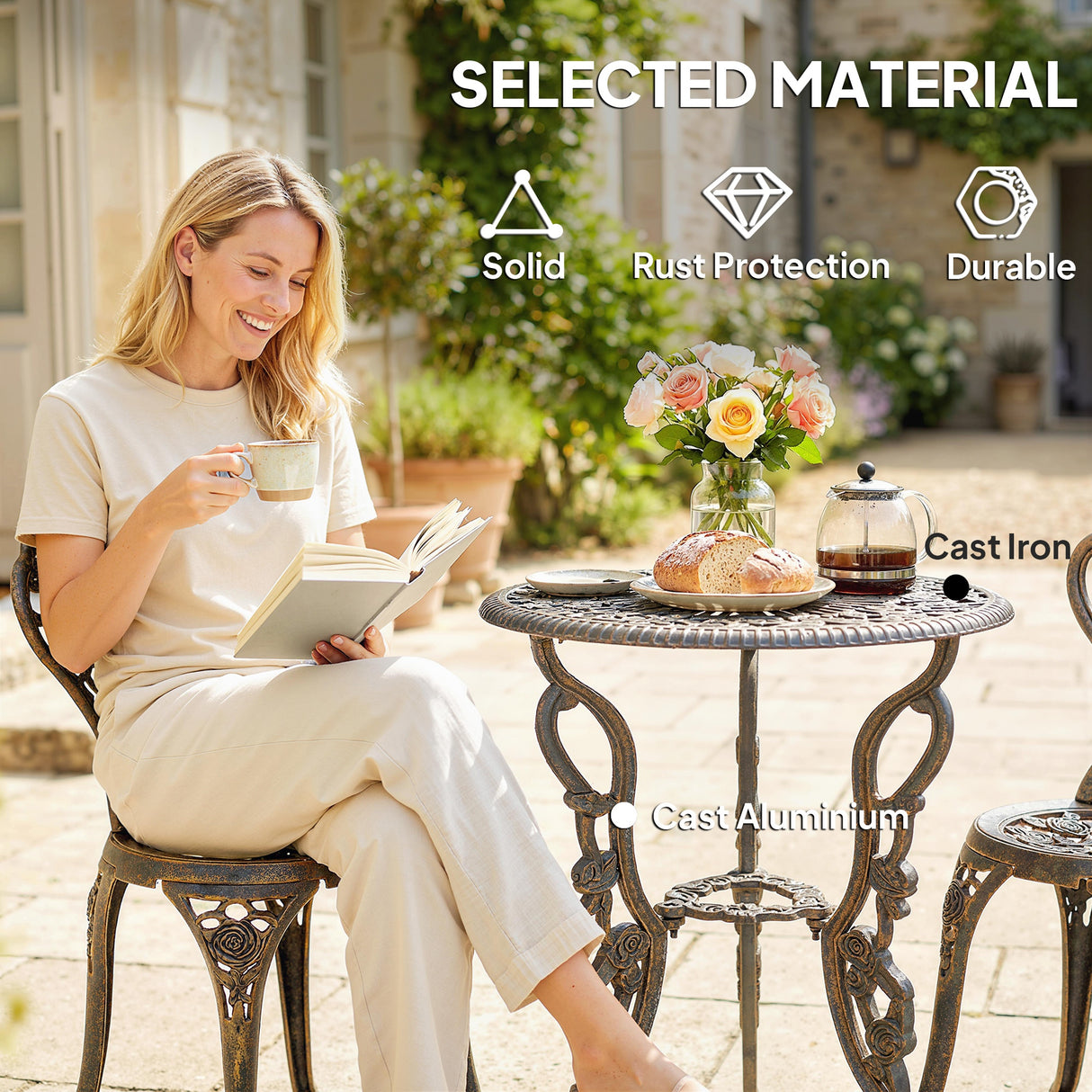 Aluminium Patio 3 Pieces Garden Bistro Set - Velmora
