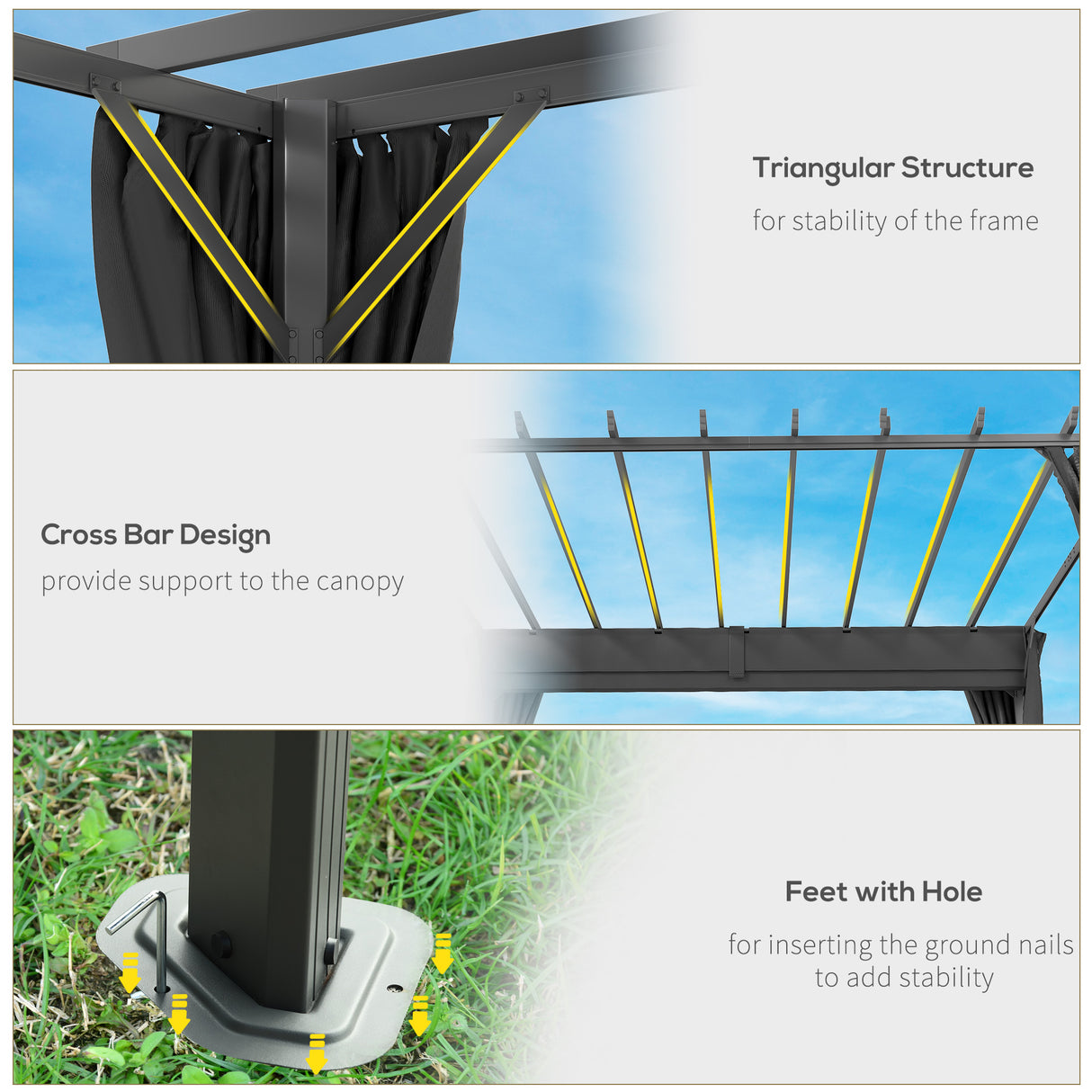 Aluminium Pergola Gazebo Sun Shade Shelter 357cm Width x 293cm Depth - Velmora