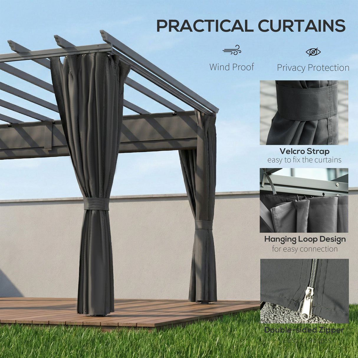Aluminium Pergola Gazebo Sun Shade Shelter 357cm Width x 293cm Depth - Velmora