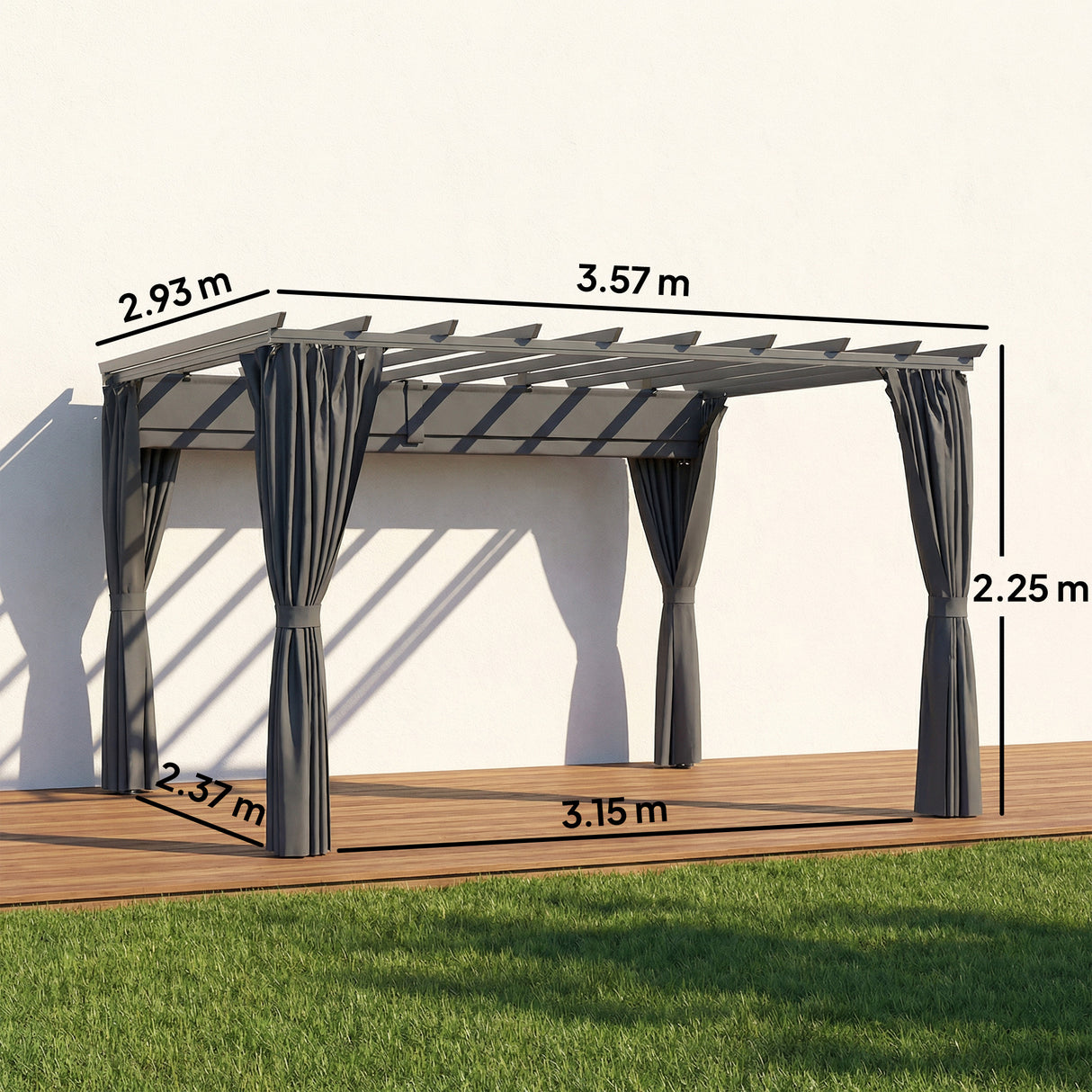 Aluminium Pergola Gazebo Sun Shade Shelter 357cm Width x 293cm Depth - Velmora