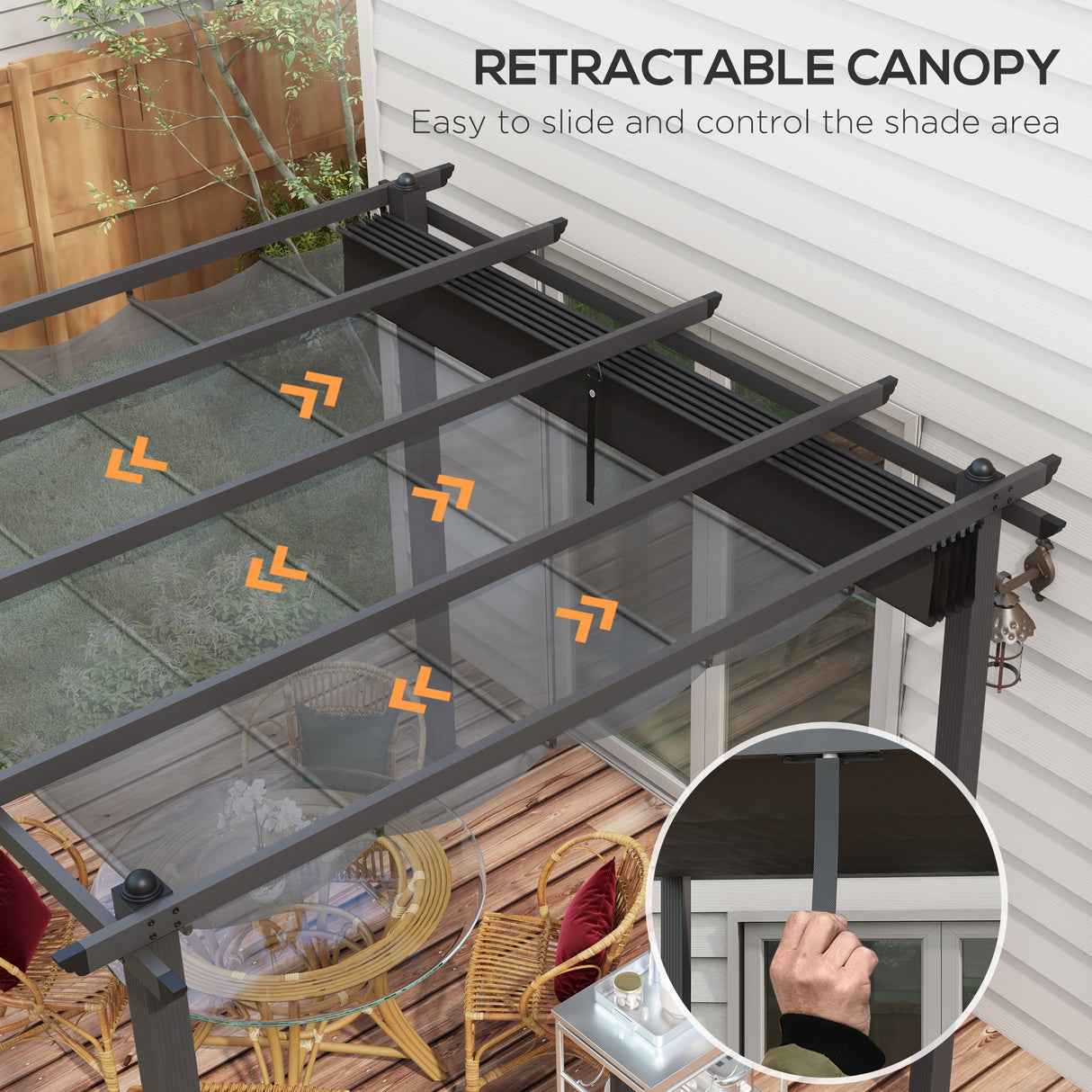 Aluminium Pergola With Retractable Roof 297cm Width x 297cm Depth - Velmora