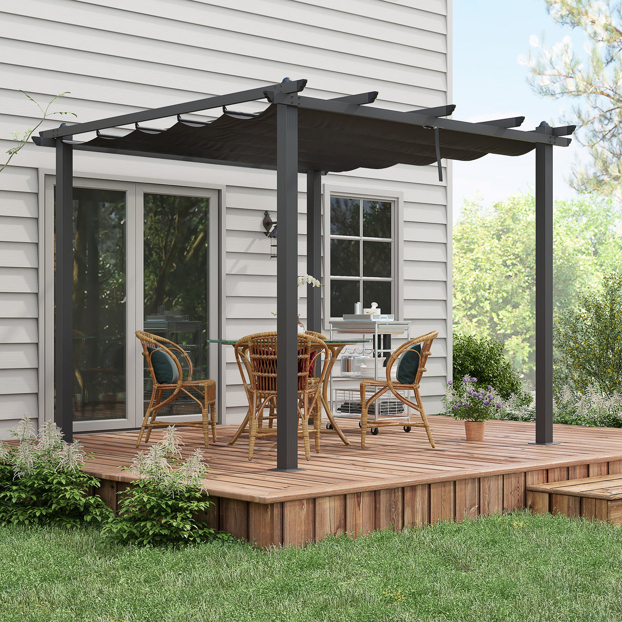 Aluminium Pergola With Retractable Roof 297cm Width x 297cm Depth - Velmora