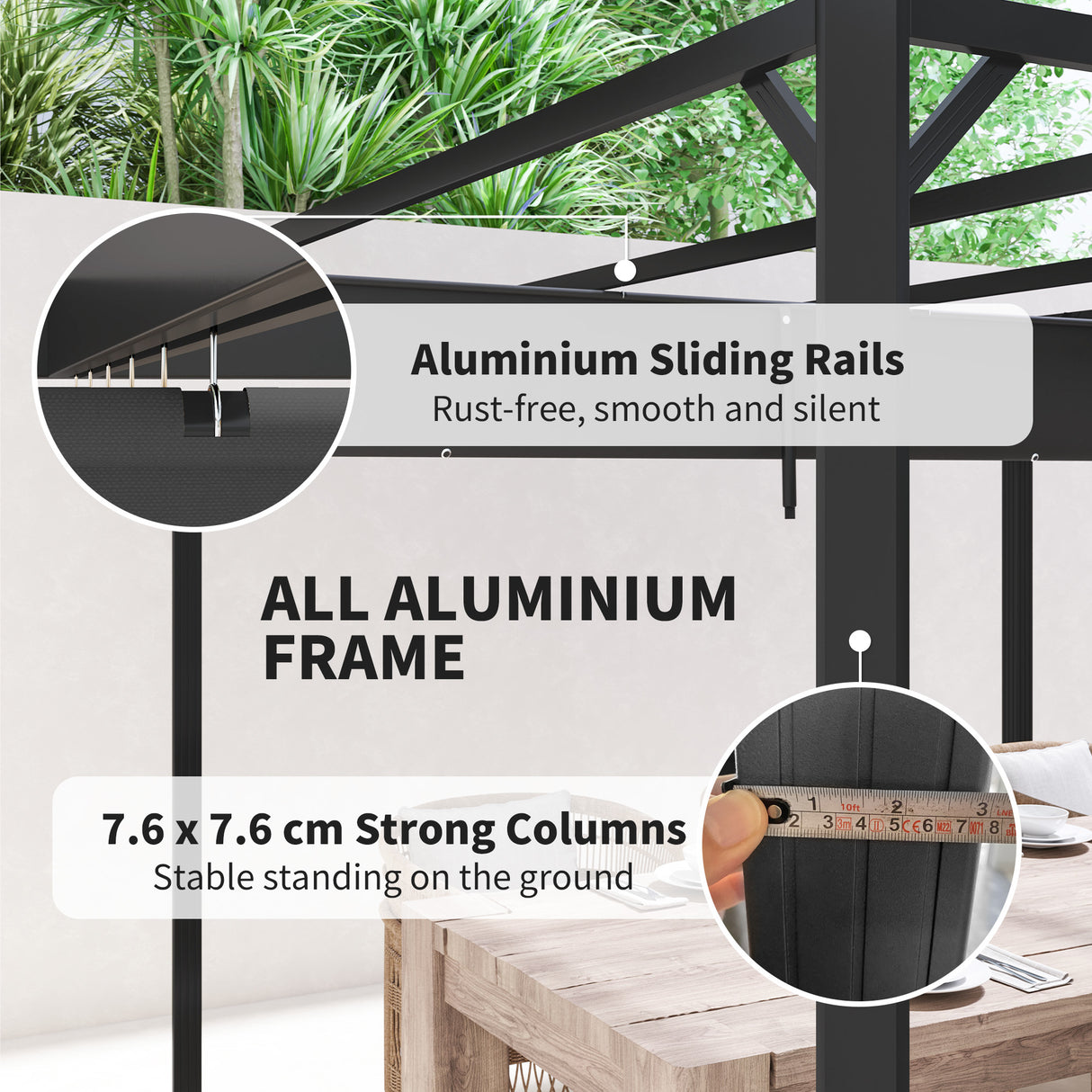 Aluminium Pergola With Retractable Roof 300cm Width x 300cm Depth - Velmora