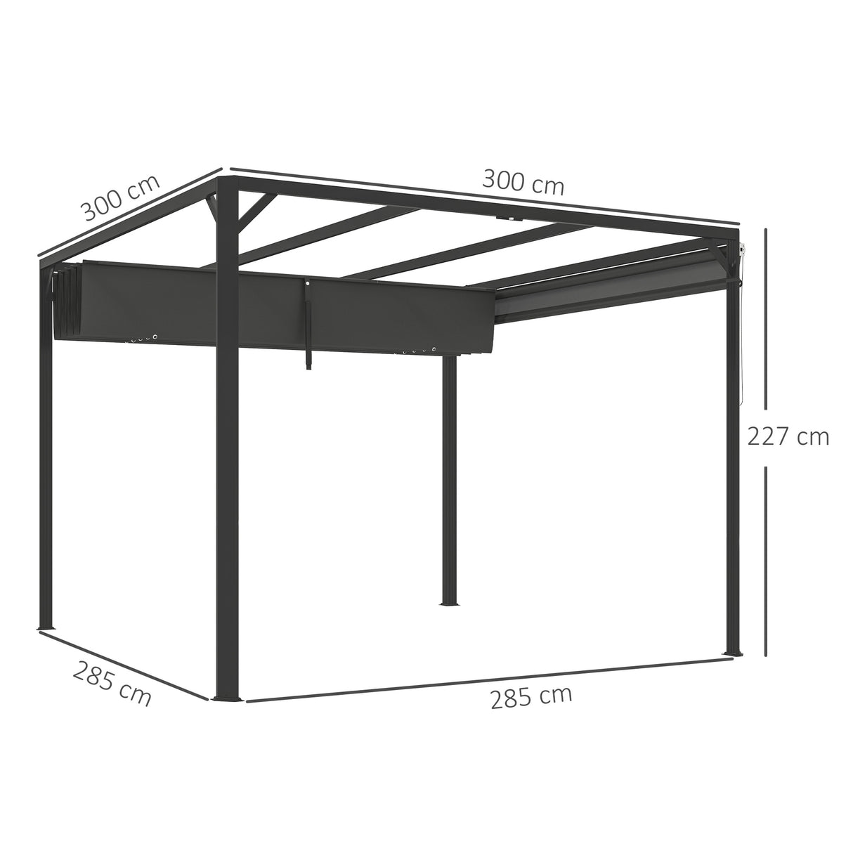Aluminium Pergola With Retractable Roof 300cm Width x 300cm Depth - Velmora