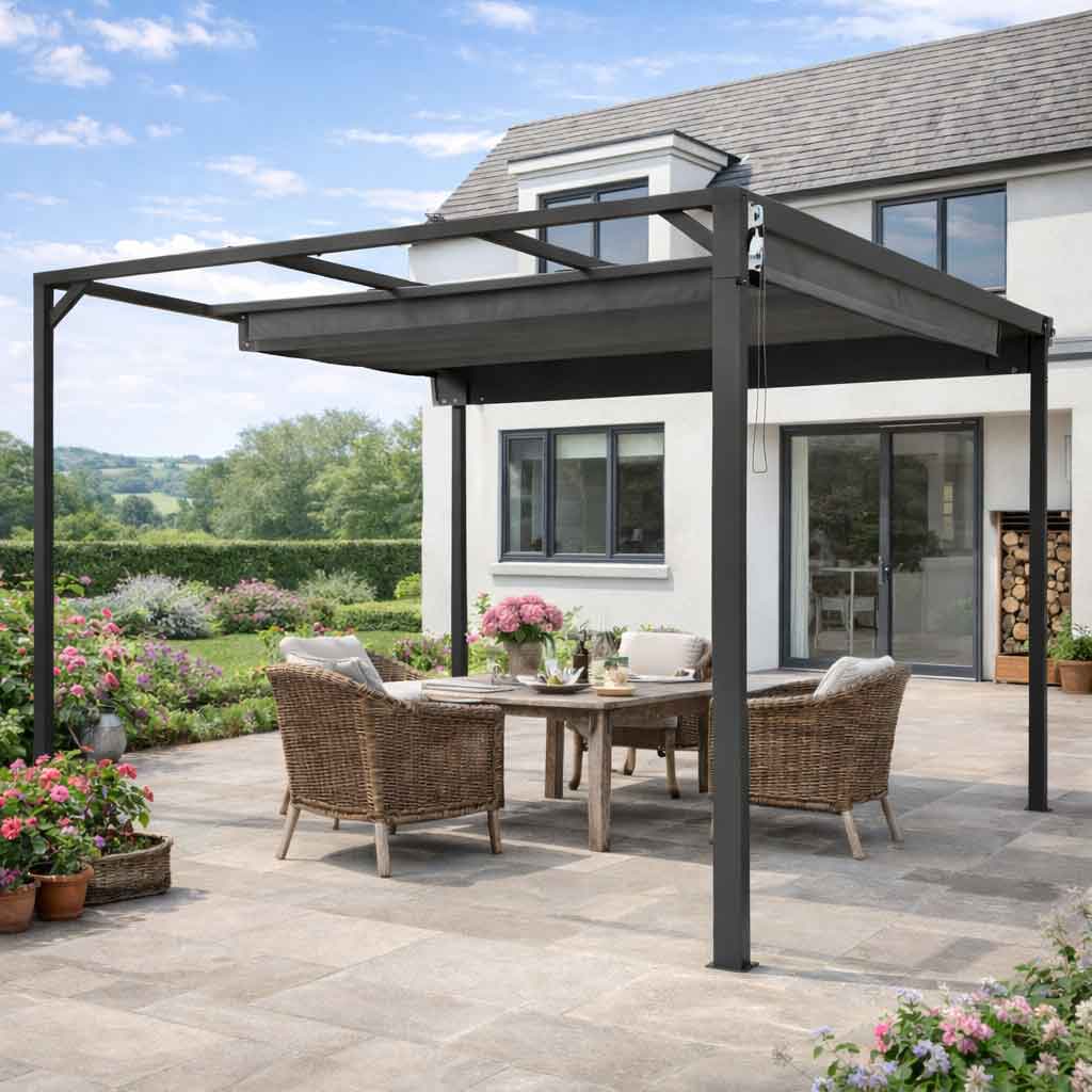 Aluminium Pergola With Retractable Roof 300cm Width x 300cm Depth - Velmora