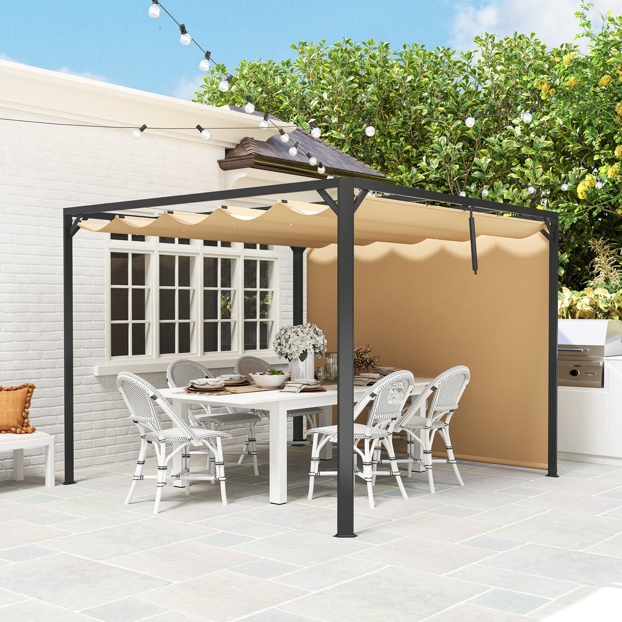 Aluminium Pergola With Retractable Roof 300cm Width x 300cm Depth - Velmora