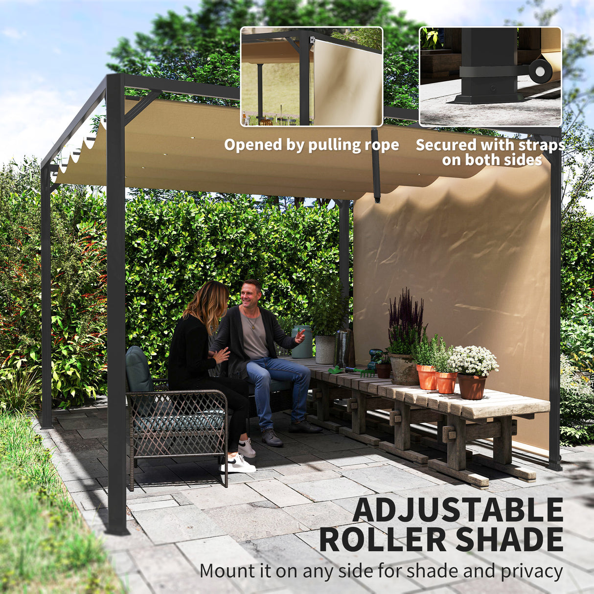 Aluminium Pergola With Retractable Roof 300cm Width x 300cm Depth - Velmora