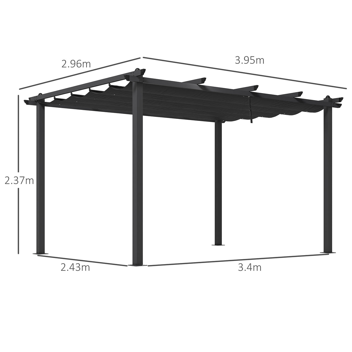 Aluminium Pergola With Retractable Roof 395cm Width x 296cm Depth - Velmora