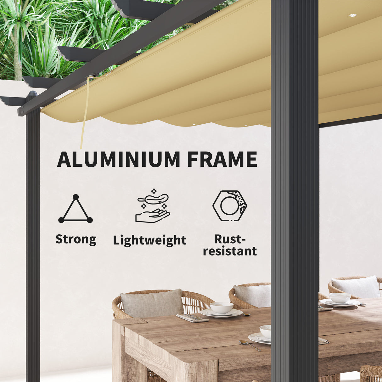 Aluminium Pergola With Retractable Roof 395cm Width x 296cm Depth - Velmora