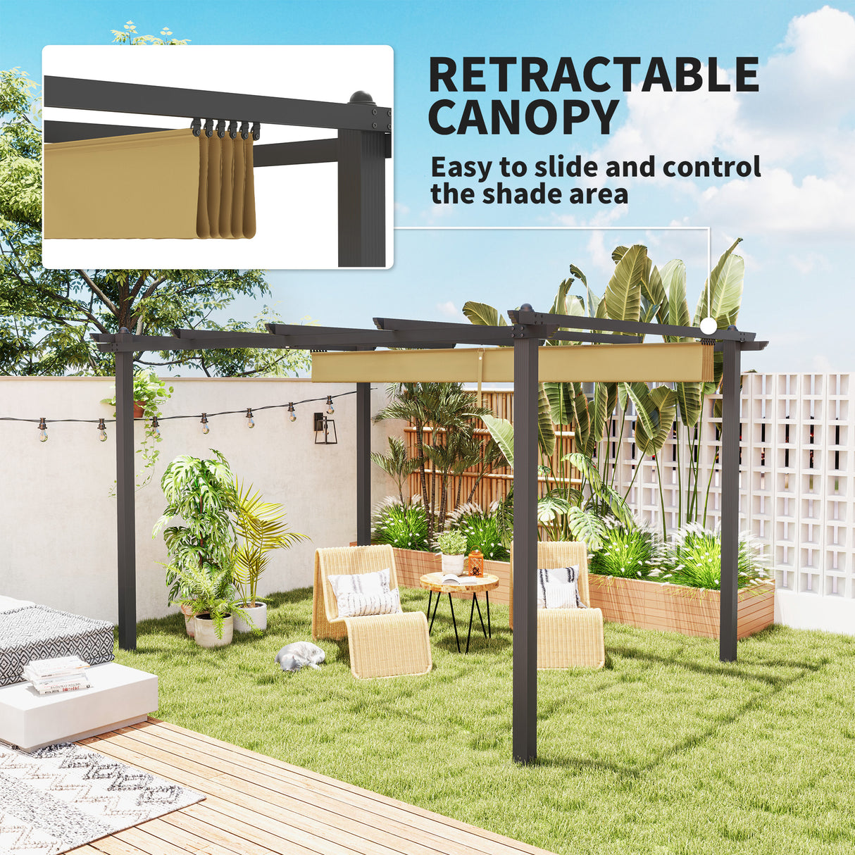Aluminium Pergola With Retractable Roof 395cm Width x 296cm Depth - Velmora