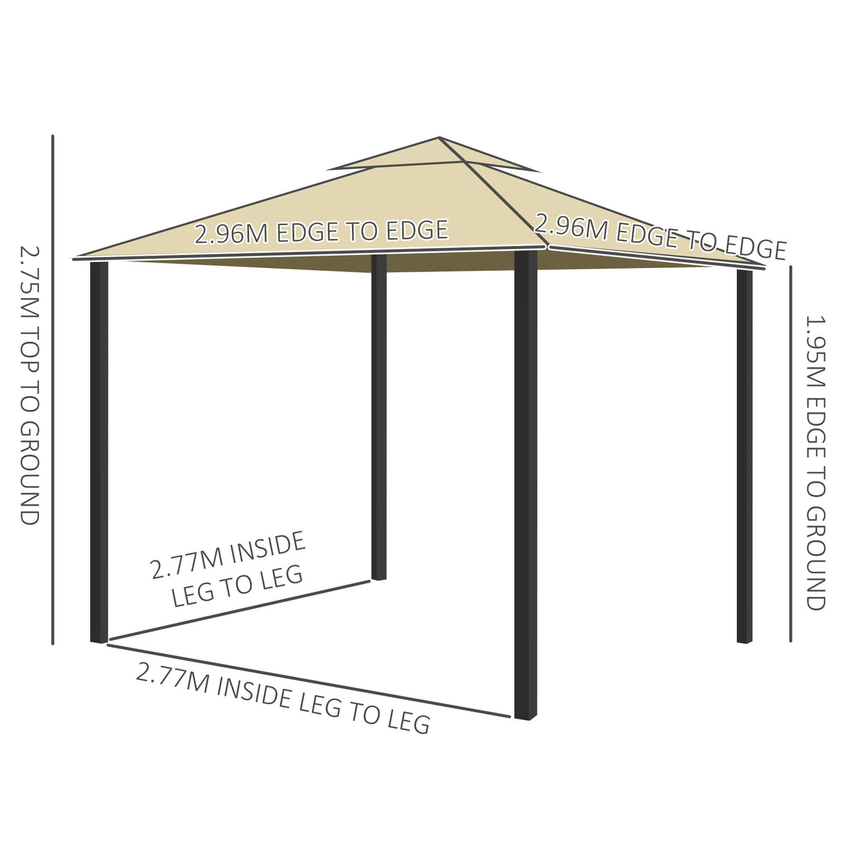 Aluminium Softtop Gazebo 296cm Width x 296cm Depth With Curtains - Velmora