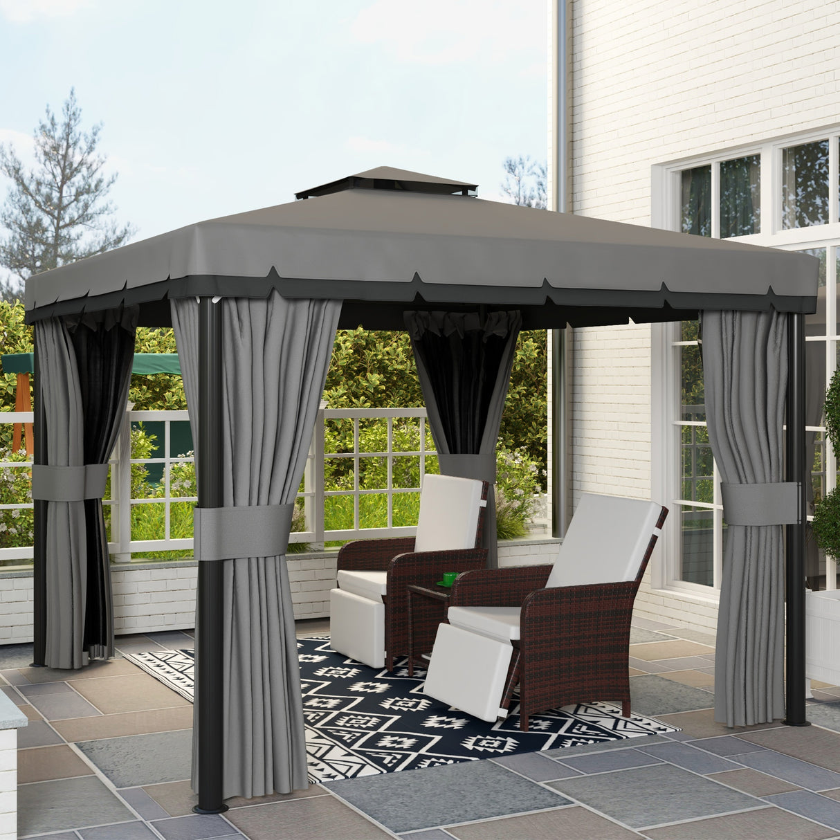 Aluminium Softtop Gazebo 296cm Width x 296cm Depth With Curtains - Velmora