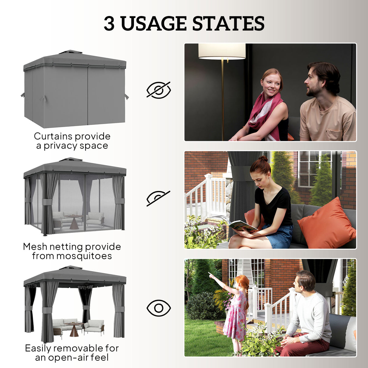 Aluminium Softtop Gazebo 296cm Width x 296cm Depth With Curtains - Velmora