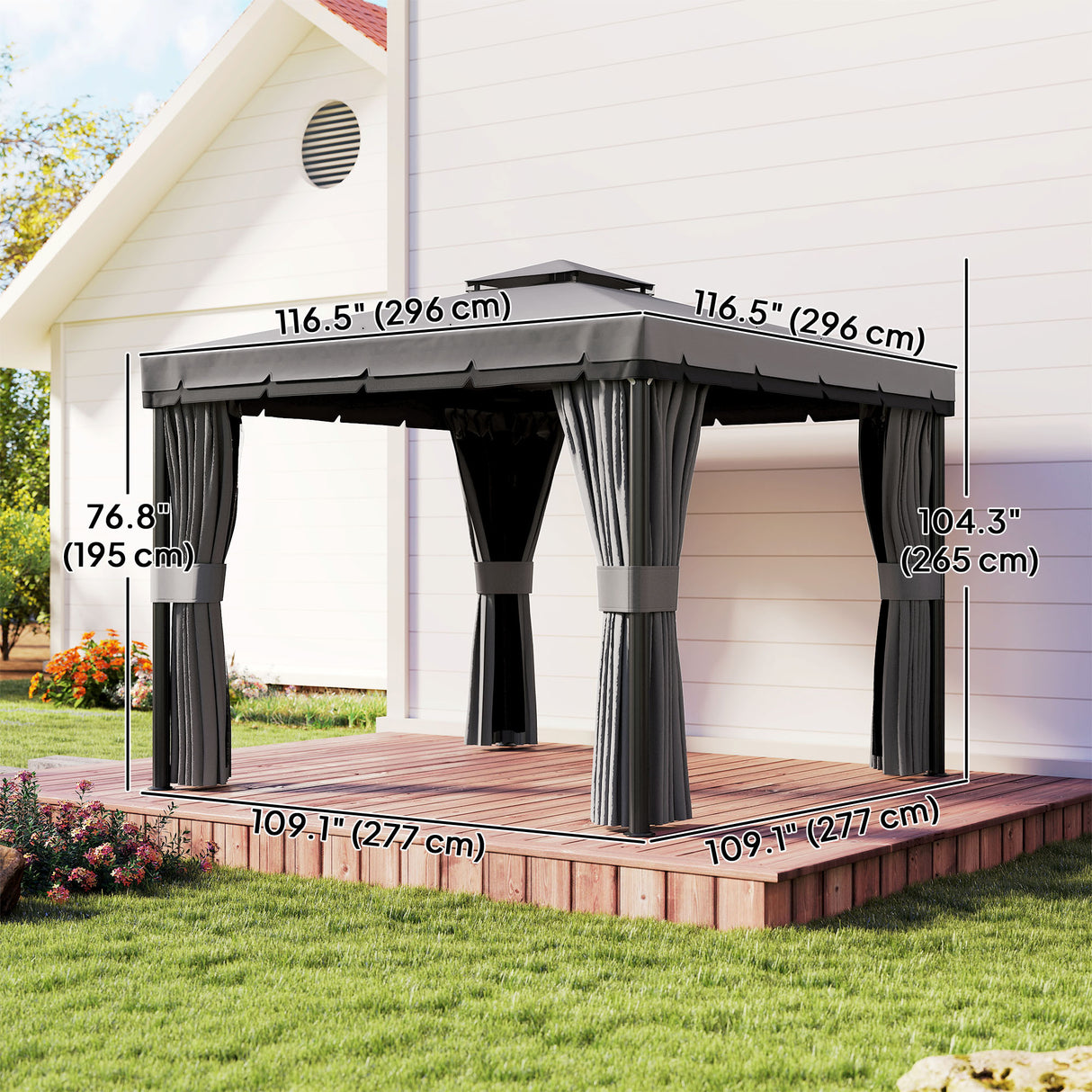 Aluminium Softtop Gazebo 296cm Width x 296cm Depth With Curtains - Velmora