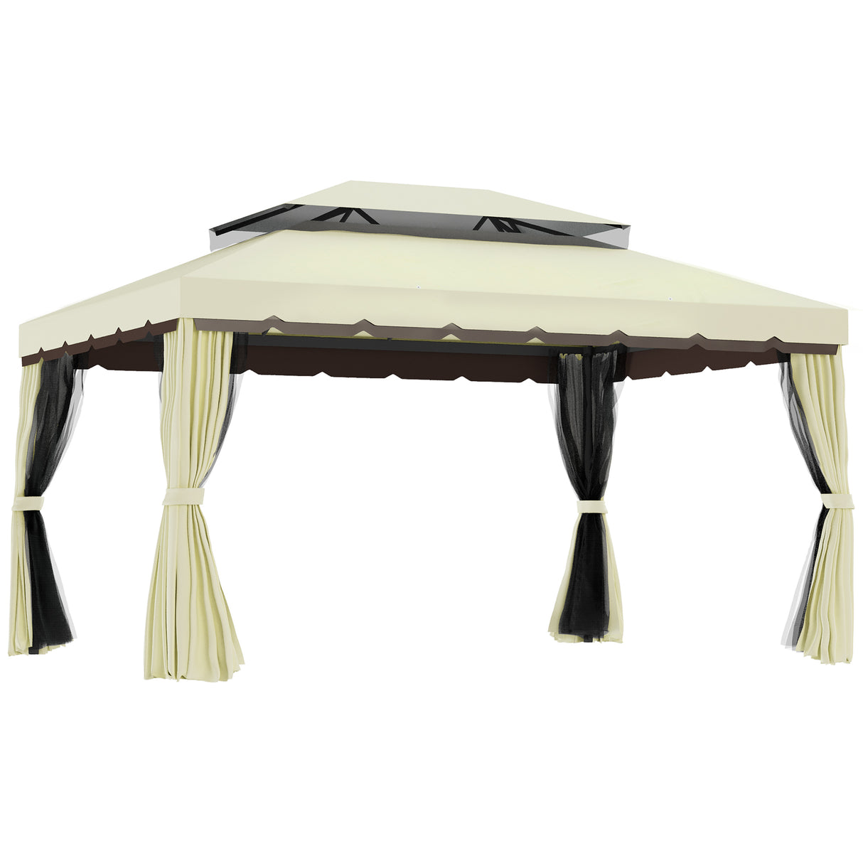 Aluminium Softtop Gazebo 390cm Width x 290cm Depth With Curtains And Netting - Velmora