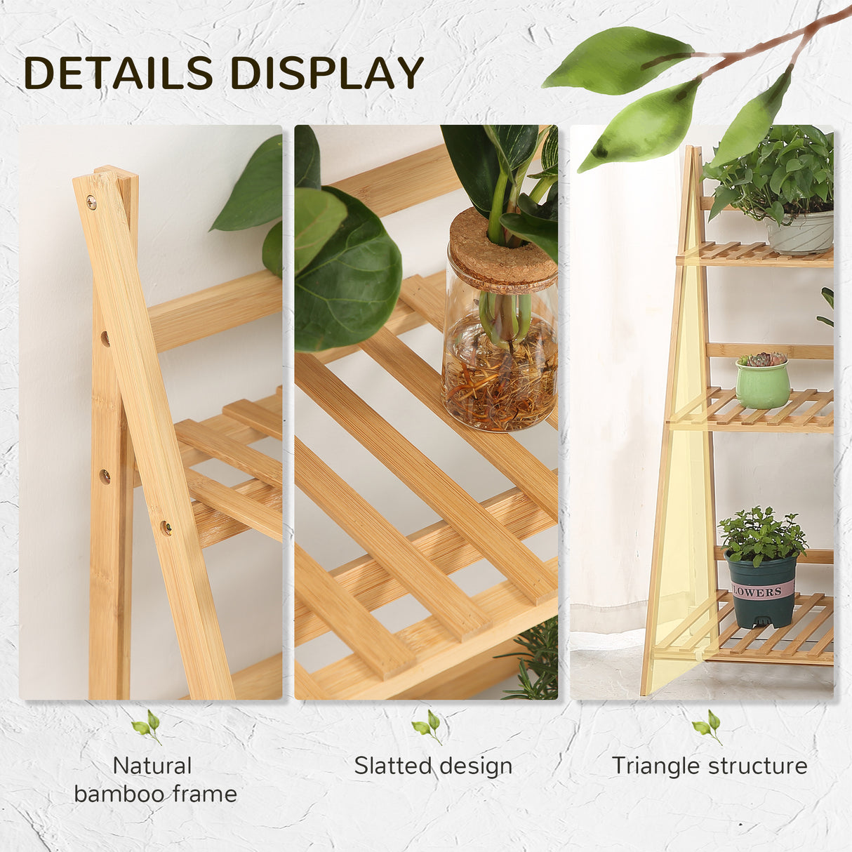 Bamboo 3 Tier Folding Plant Stand 100cm Wide - Velmora