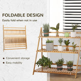 Bamboo 3 Tier Folding Plant Stand 100cm Wide - Velmora