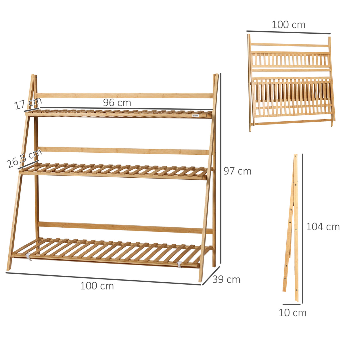 Bamboo 3 Tier Folding Plant Stand 100cm Wide - Velmora