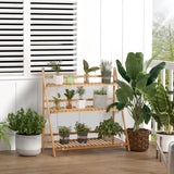 Bamboo 3 Tier Folding Plant Stand 100cm Wide - Velmora