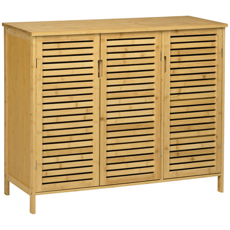 Bamboo Shoe Storage Cabinet 100cm Wide With 3 Doors - Velmora