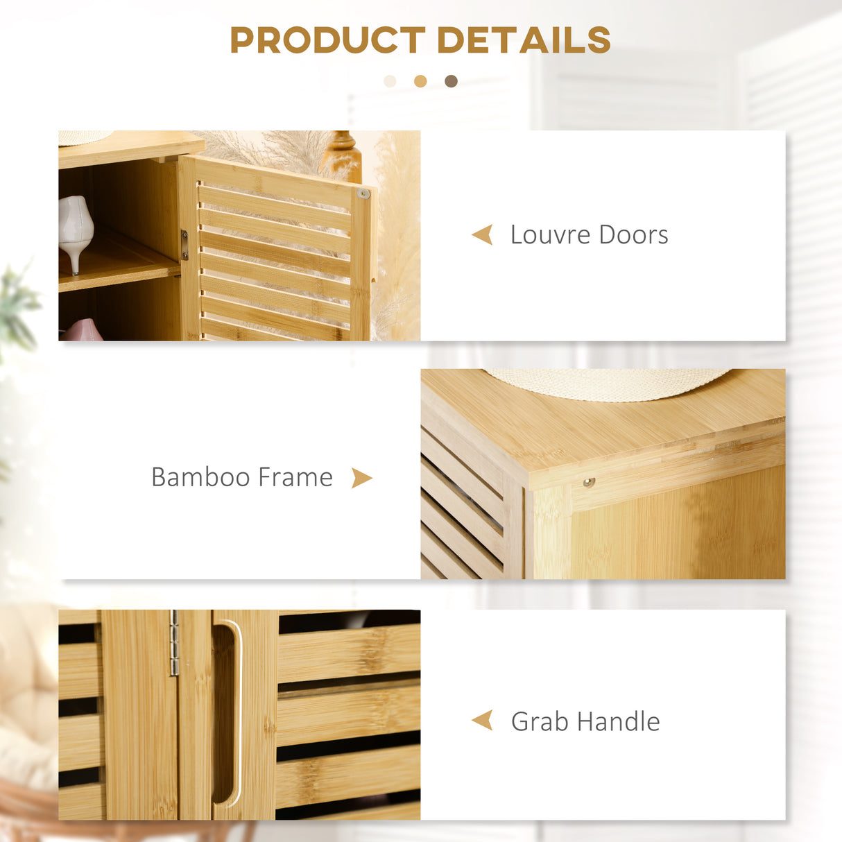 Bamboo Shoe Storage Cabinet 100cm Wide With 3 Doors - Velmora